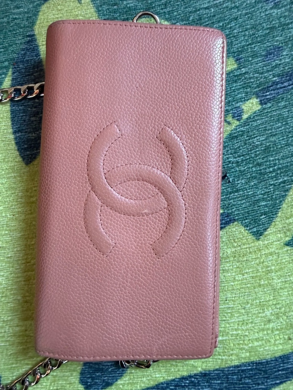 CHANEL Pink Quilted Caviar Leather Chain Wallet